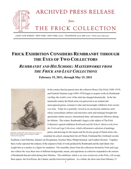 Frick Exhibition Considers Rembrandt Through the Eyes of Two Collectors
