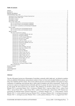 Taxonomic Revision of the Ant Genus Leptomyrmex Mayr