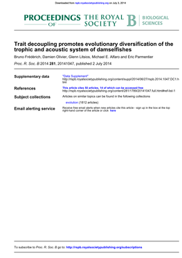 Trophic and Acoustic System of Damselfishes Trait Decoupling Promotes Evolutionary Diversification Of