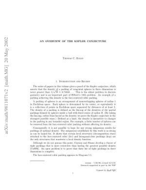 An Overview of the Kepler Conjecture