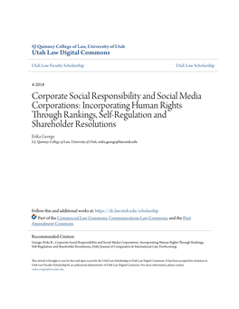 Incorporating Human Rights Through Rankings, Self-Regulation and Shareholder Resolutions Erika George S.J