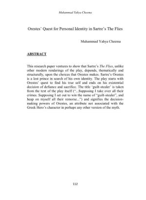 Orestes‟ Quest for Personal Identity in Sartre‟S the Flies