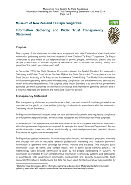 Information Gathering and Public Trust Transparency Statement – 26 June 2019 Page 1 of 3
