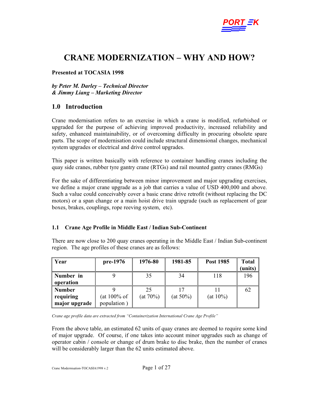 Crane Modernization – Why and How?