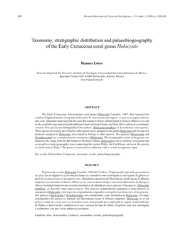 Taxonomy, Stratigraphic Distribution and Palaeobiogeography of the Early Cretaceous Coral Genus Holocystis