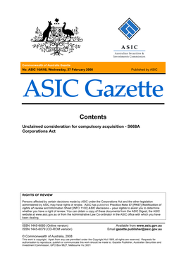 Commonwealth of Australia ASIC Gazette 16A/08 Dated 27 February 2008