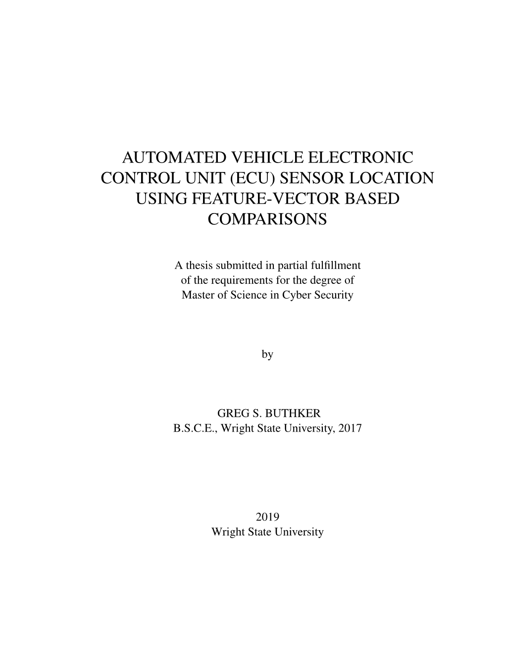 Ecu) Sensor Location Using Feature-Vector Based Comparisons