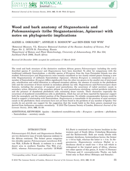 Wood and Bark Anatomy of Steganotaenia and Polemanniopsis (Tribe Steganotaenieae, Apiaceae) With