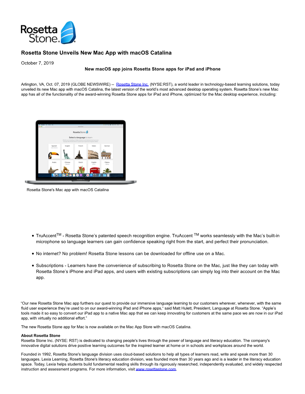 Rosetta Stone Unveils New Mac App with Macos Catalina