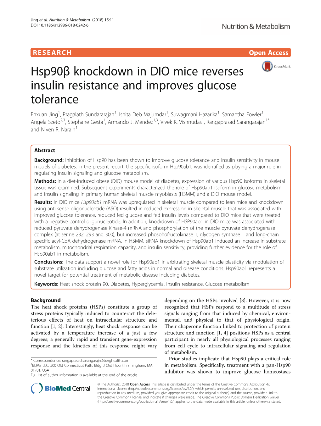 Hsp90β Knockdown in DIO Mice Reverses Insulin Resistance And