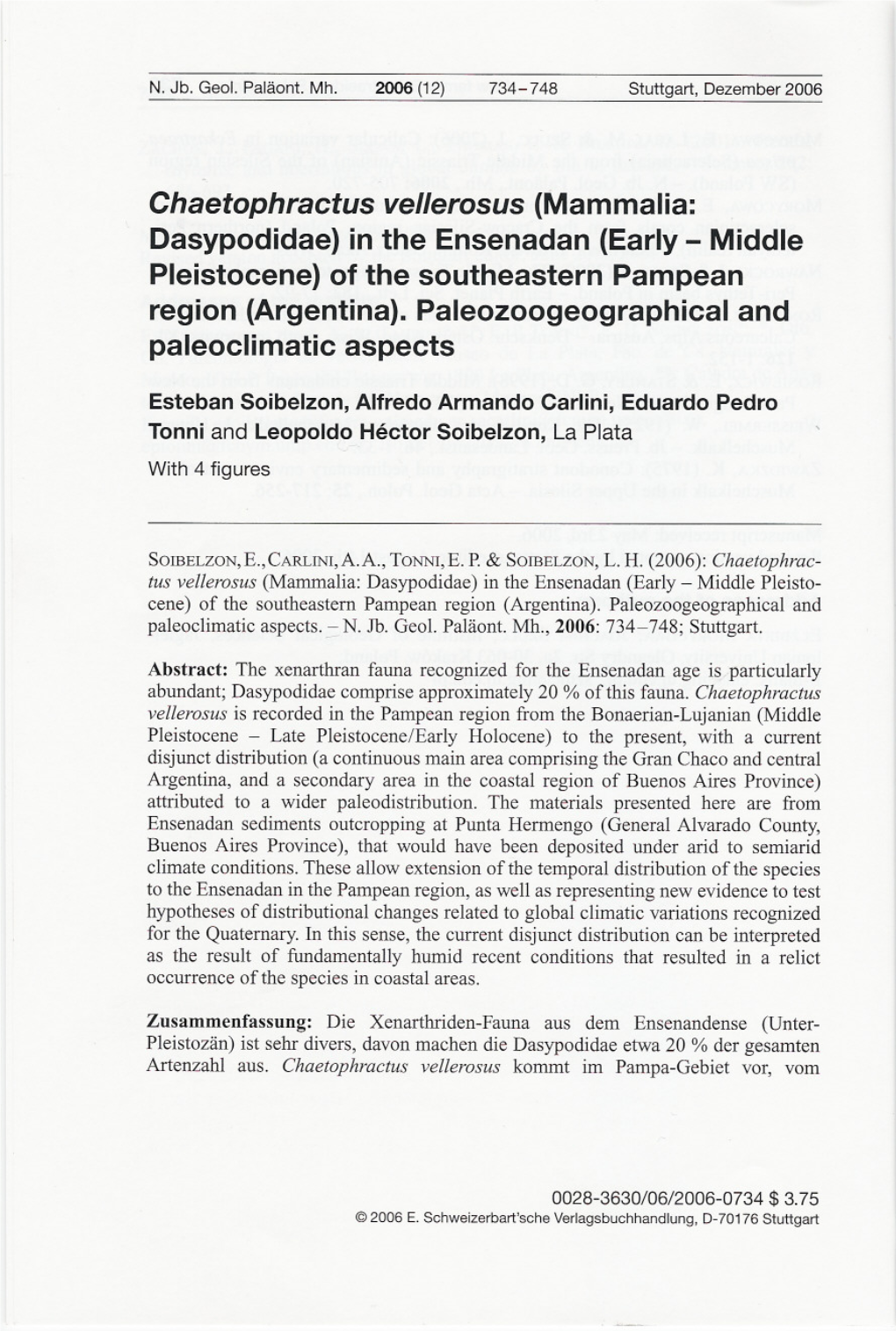 Chaetophractus Vellerosus (Mammalia: Dasypodidae) in the Ensenadan (Early - Middle Pleistocene) 01 the Southeastern Pampean Region (Argentina)