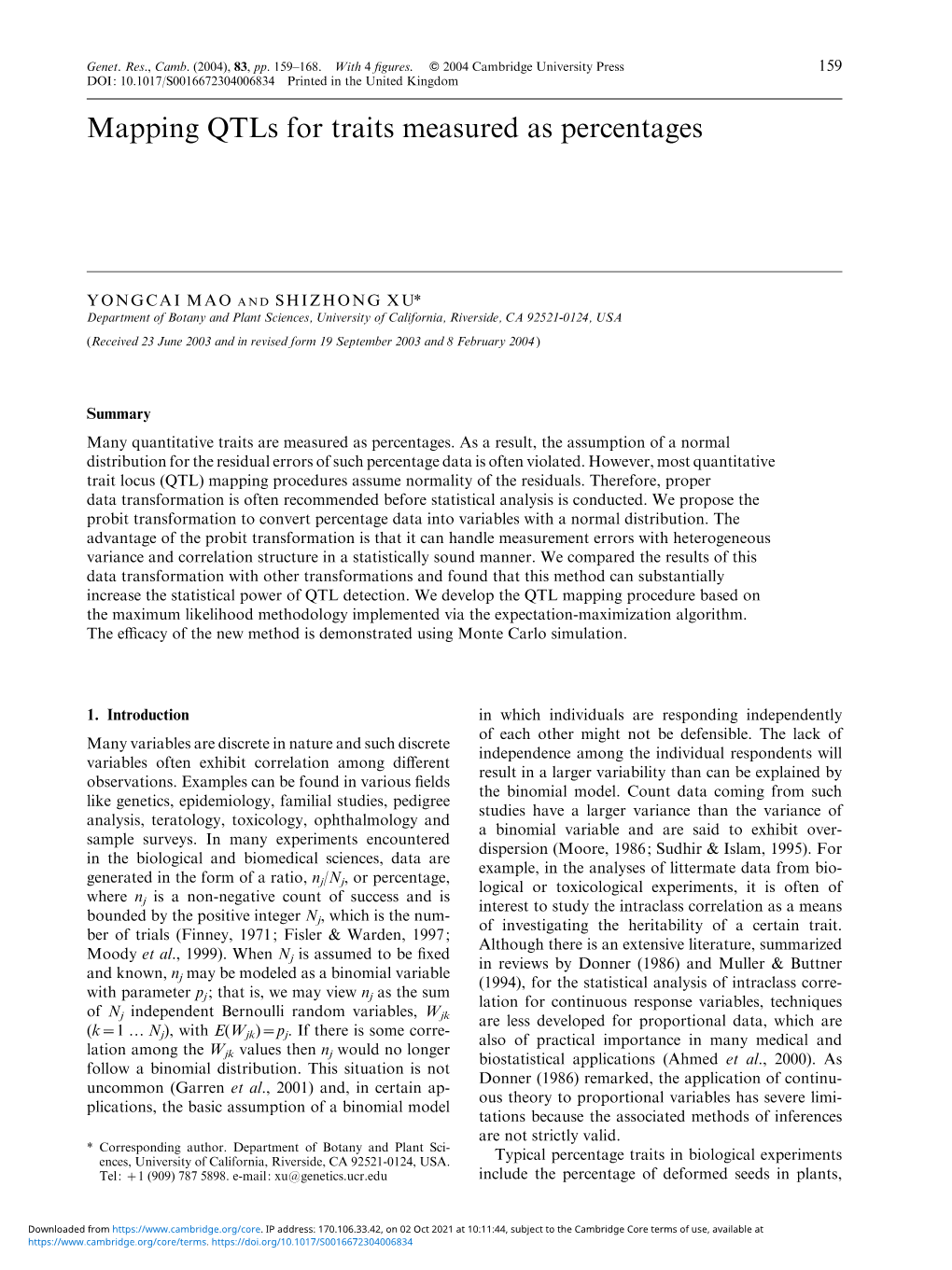 Mapping Qtls for Traits Measured As Percentages