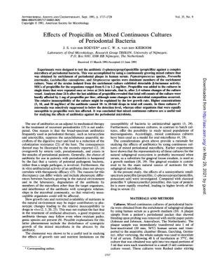 Effects of Propicillin on Mixed Continuous Cultures of Periodontal Bacteria J
