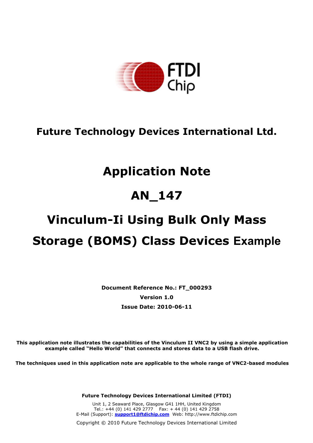 Vinculum-Ii Using Bulk Only Mass Storage (BOMS) Class Devices Example
