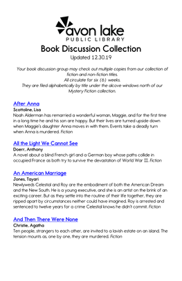 Book Discussion Collection Updated 12.30.19