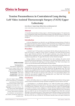 Tension Pneumothorax in Contralateral Lung During Left Video Assisted Thoracoscopic Surgery (VATS) Upper Lobectomy
