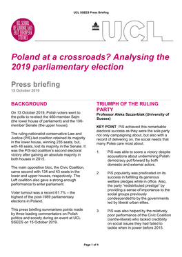 Poland at a Crossroads? Analysing the 2019 Parliamentary Election