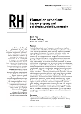 Plantation Urbanism: Legacy, Property and Policing in Louisville, Kentucky