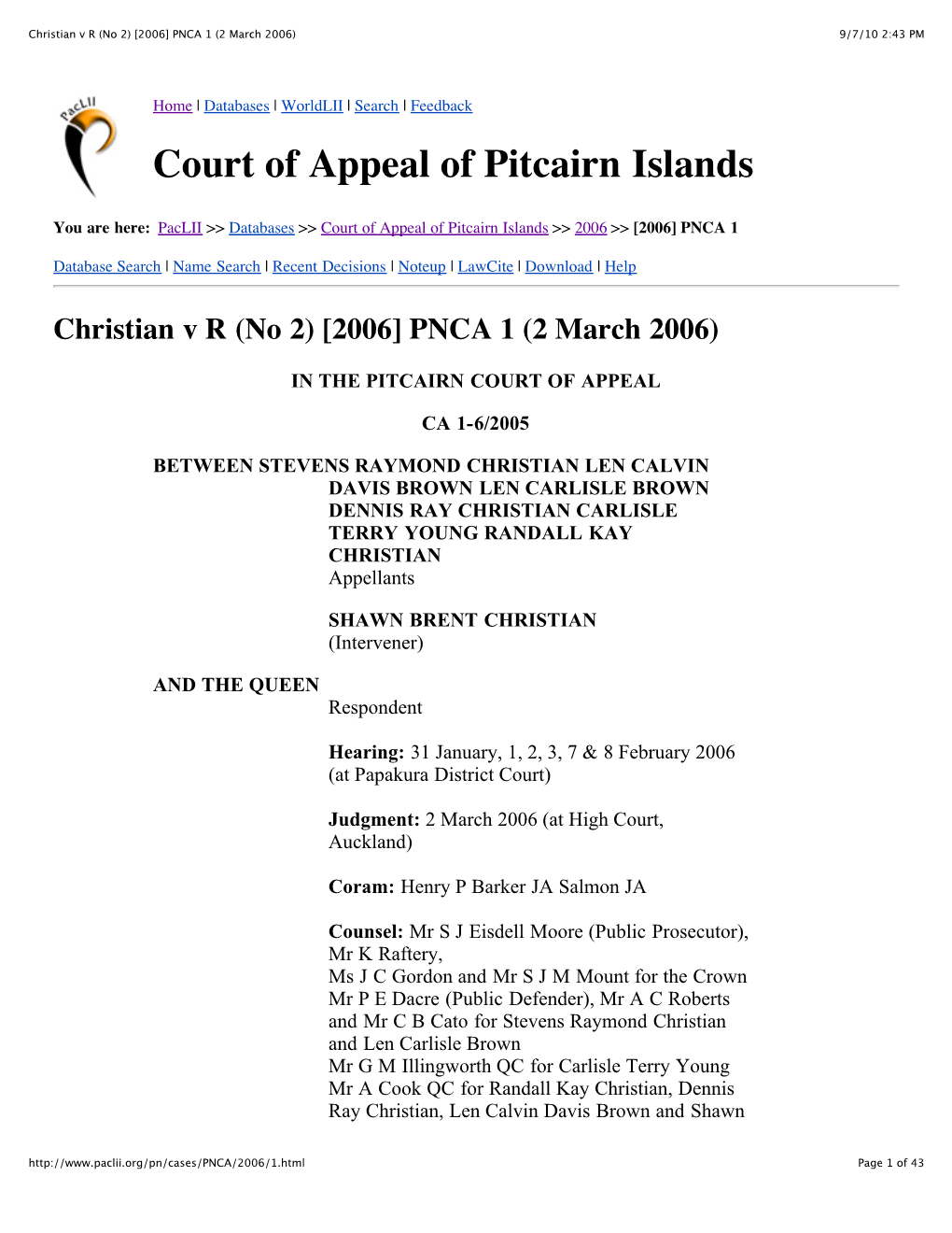 Christian V R (No 2) [2006] PNCA 1 (2 March 2006) 9/7/10 2:43 PM