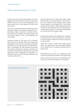 Crossword Solution Other Appointments of Note