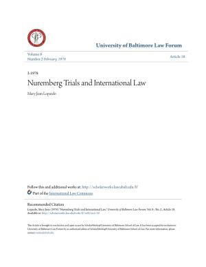 Nuremberg Trials and International Law Mary Jean Lopardo