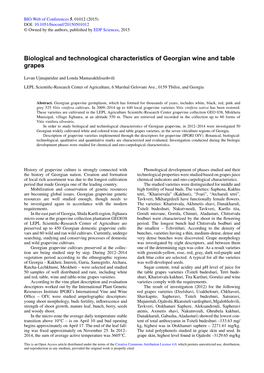 Biological and Technological Characteristics of Georgian Wine and Table Grapes