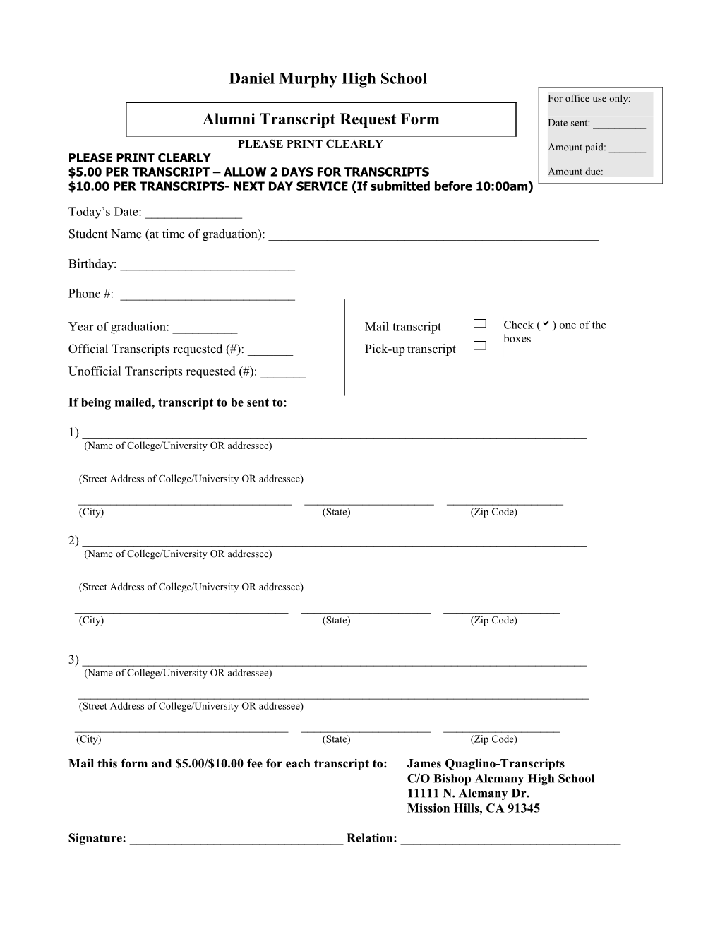 Transcript Request Form s1