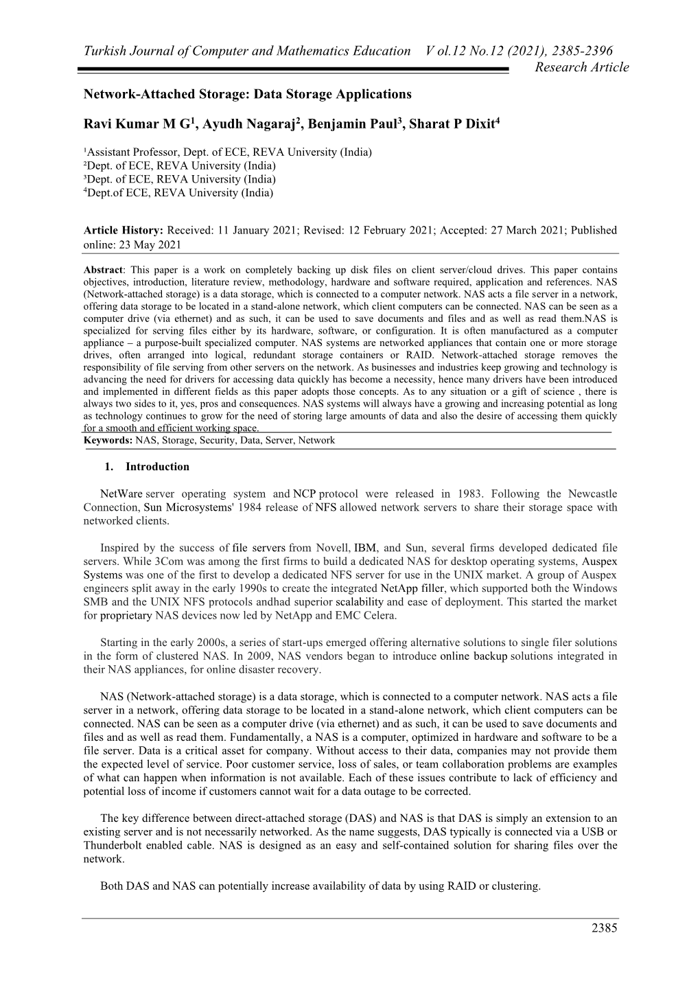 2385-2396 Research Article Network-Attached Storage: Data Storage Applications