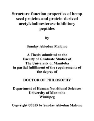 Structure-Function Properties of Hemp Seed Proteins and Protein-Derived Acetylcholinesterase-Inhibitory Peptides