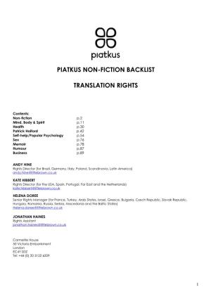 Piatkus Non-Fiction Backlist Translation Rights