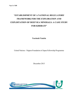 Establishment of a National Regulatory Framework for the Exploration and Exploitation of Deep Sea Minerals: a Case Study for Kiribati”
