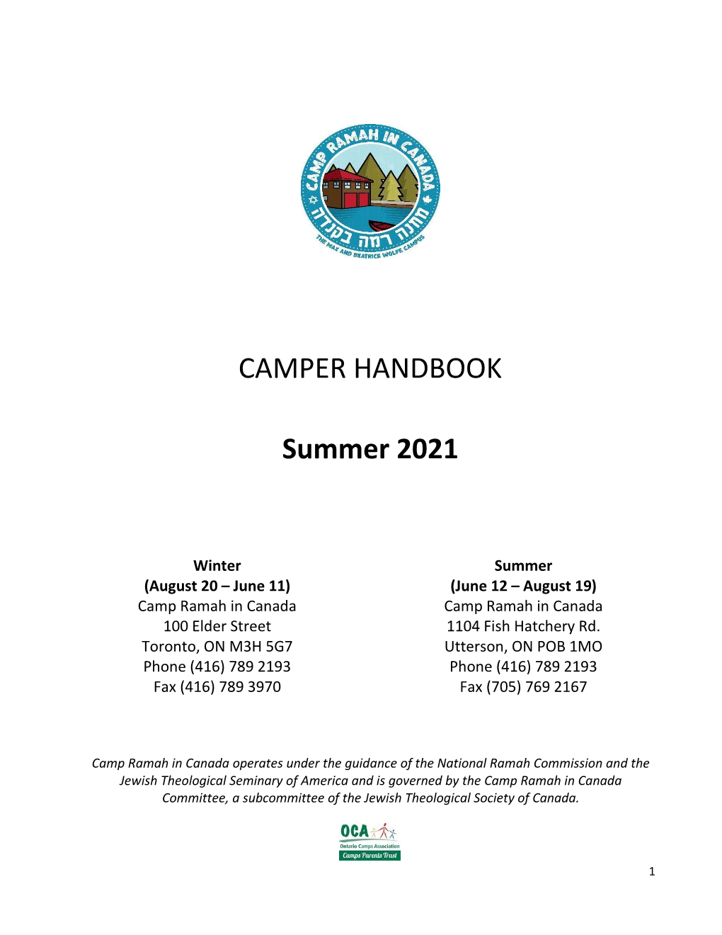 CAMPER HANDBOOK Summer 2021