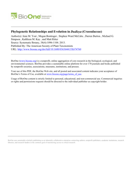 Phylogenetic Relationships and Evolution in Dudleya (Crassulaceae) Author(S): Jenn M