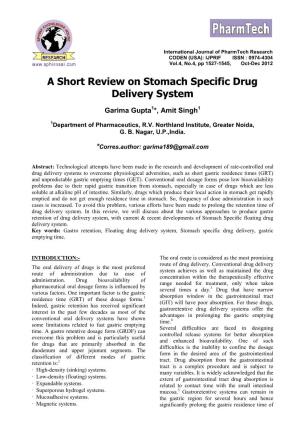 A Short Review on Stomach Specific Drug Delivery System