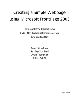 Creating a Simple Webpage Using Microsoft Frontpage 2003