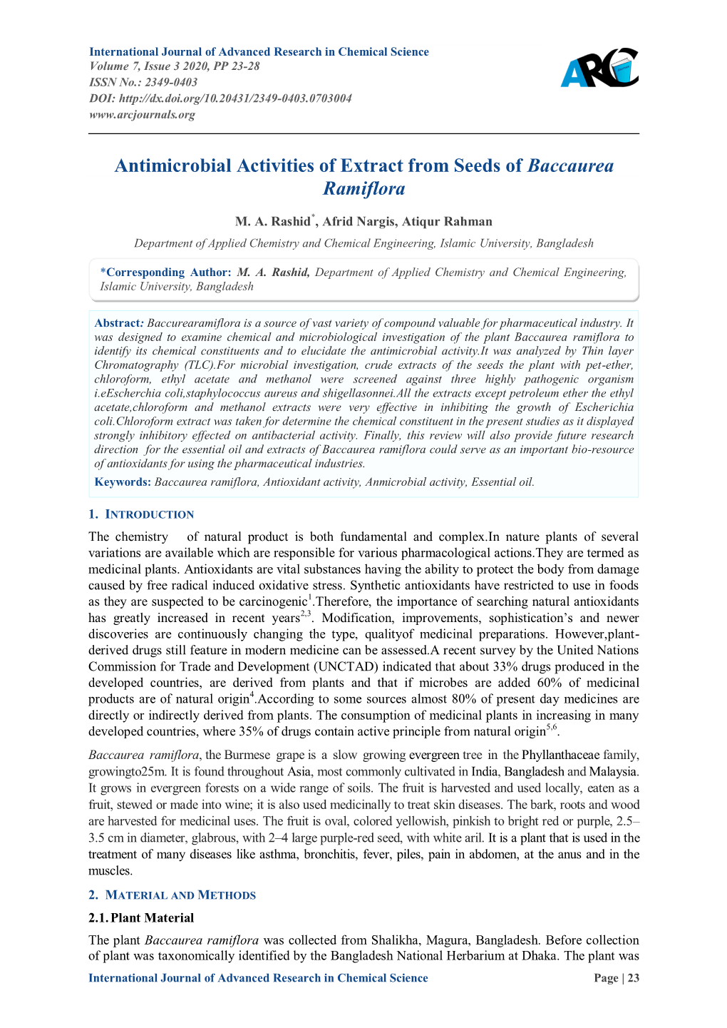 Antimicrobial Activities of Extract from Seeds of Baccaurea Ramiflora