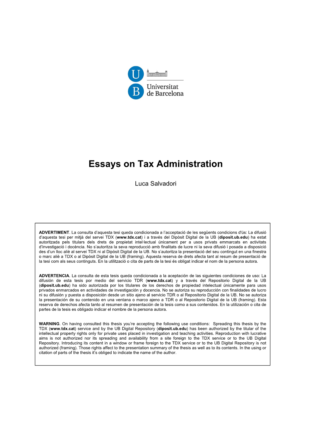 Essays on Tax Administration