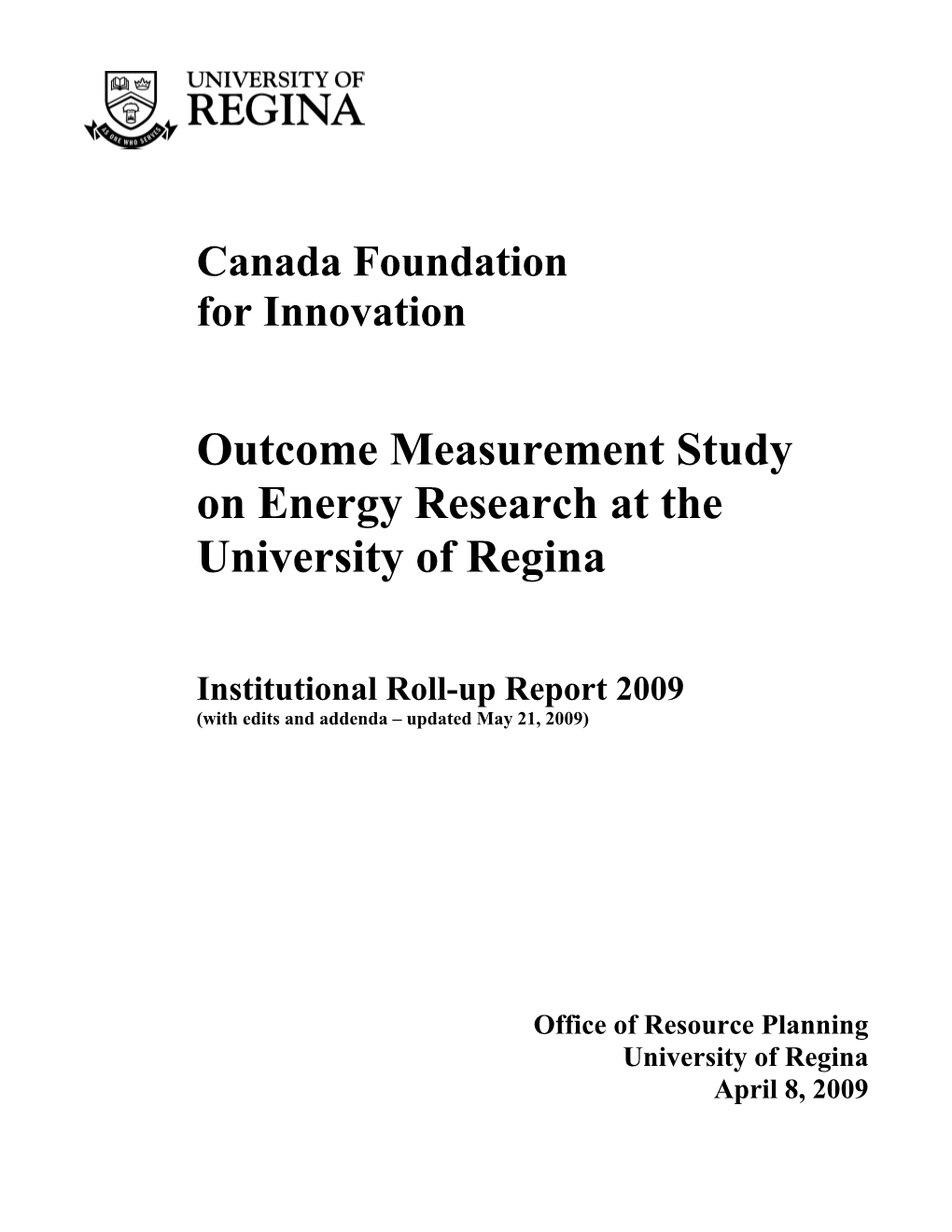 Outcome Measurement Study on Energy Research at the University of Regina