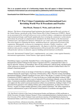 UN War Crimes Commission and International Law: Revisiting World War II Precedents and Practice