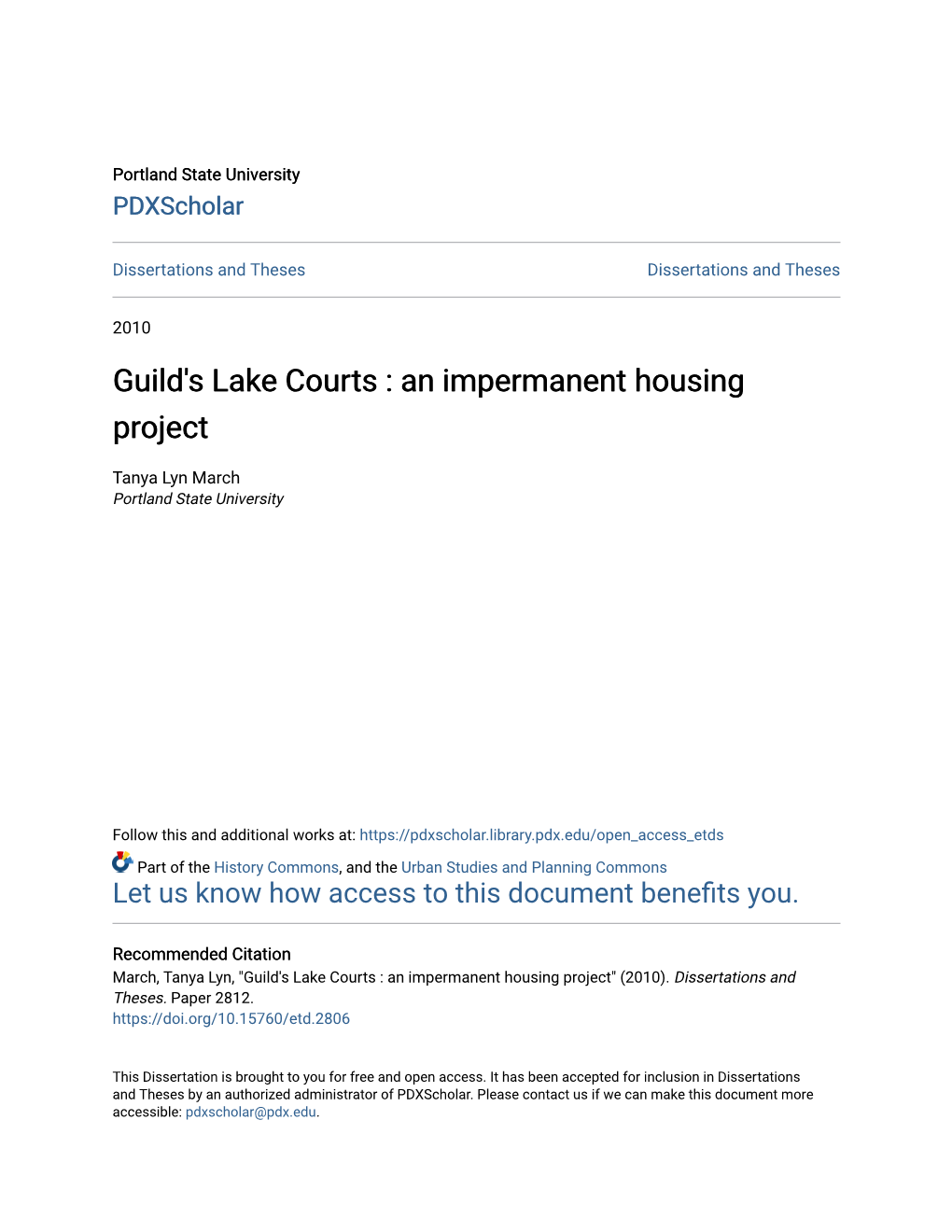 Guild's Lake Courts : an Impermanent Housing Project