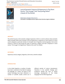 Lexical-Semantic Features of Hyponymy in the Short