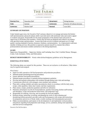 Executive Chef Position Description