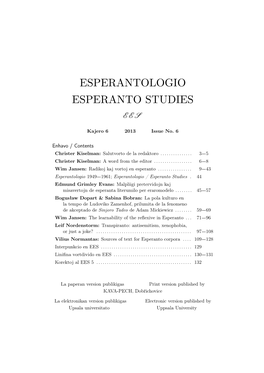 Esperantologio Esperanto Studies Ees