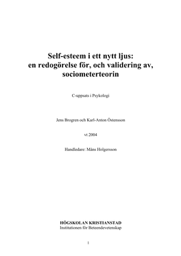 Self-Esteem I Ett Nytt Ljus: En Redogörelse För, Och Validering Av, Sociometerteorin