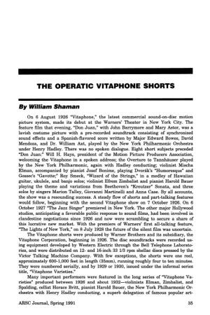 ARSC Journal, Spring 1991 35 Operatic Vitaphone Shorts