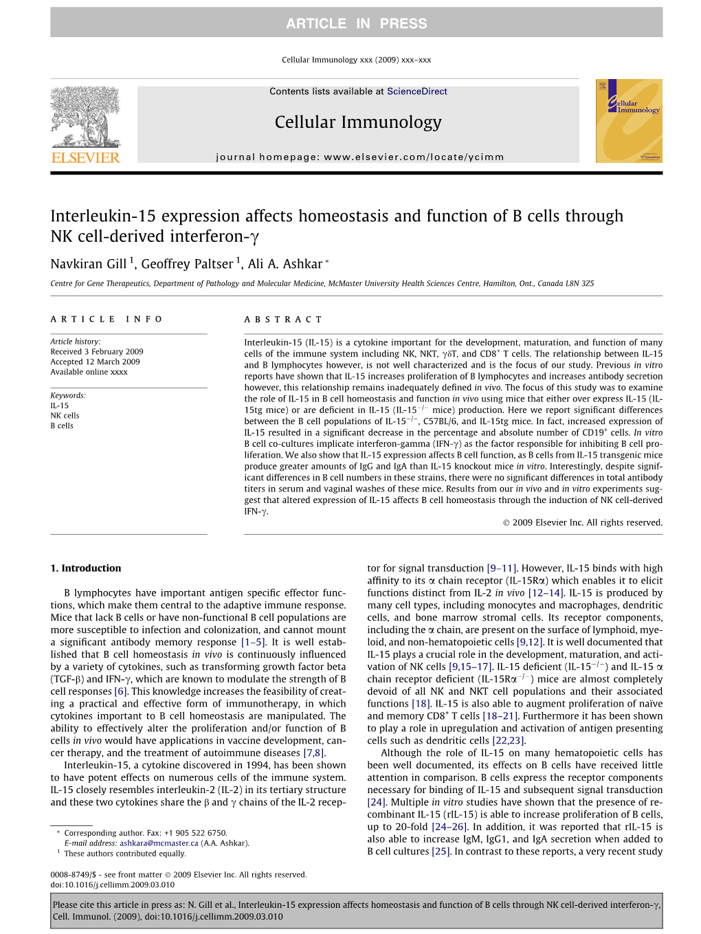 Interleukin-15 Expression Affects Homeostasis and Function of B Cells Through NK Cell-Derived Interferon-C