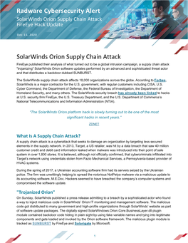 Radware Cybersecurity Alert Solarwinds Orion Supply Chain Attack Fireeye Hack Update