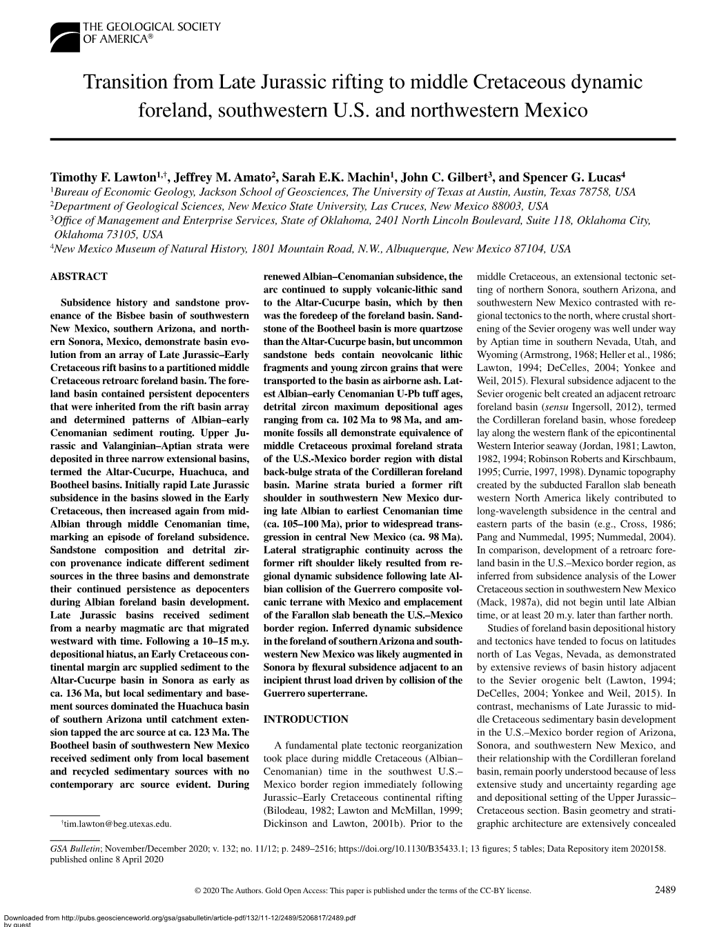 Transition from Late Jurassic Rifting to Middle Cretaceous Dynamic Foreland, Southwestern U.S