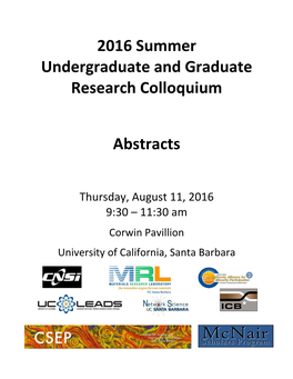 Poster Session Abstracts 2016