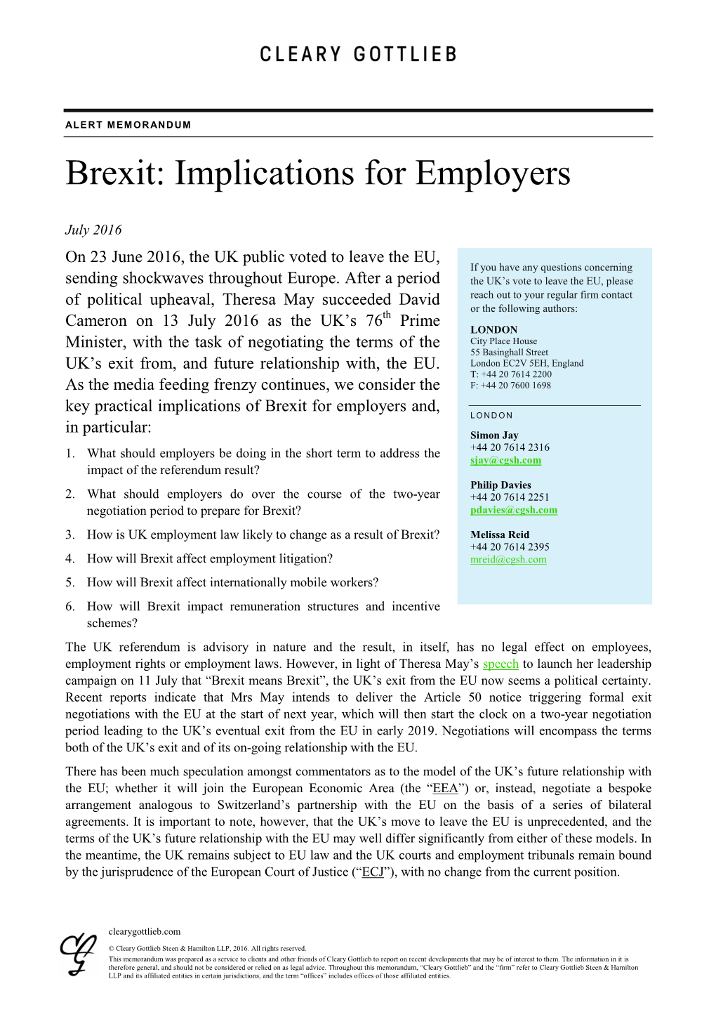 Brexit: Implications for Employers